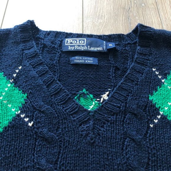 Vintage Polo Ralph Lauren Hand Knit 3D Cable Knit Argle Golf Sweater Size XL - Picture 5 of 11